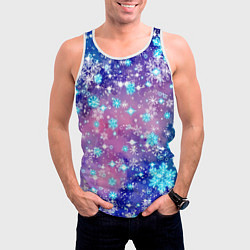 Майка-безрукавка мужская Снежинки - морозный паттерн, цвет: 3D-белый — фото 2