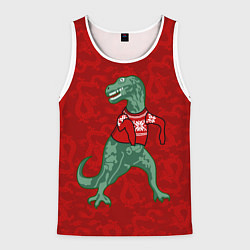 Мужская майка без рукавов Динозавр в свитере - новогодние драконы