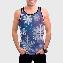 Майка-безрукавка мужская Снежинки на фиолетово-синем фоне, цвет: 3D-черный — фото 2