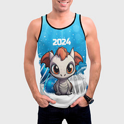 Майка-безрукавка мужская Белый дракон с новогодними шариками, цвет: 3D-черный — фото 2