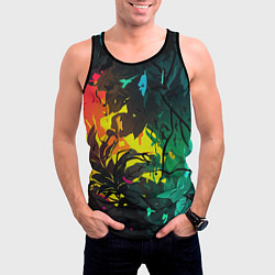 Майка-безрукавка мужская Яркие разноцветные абстрактные листья, цвет: 3D-черный — фото 2