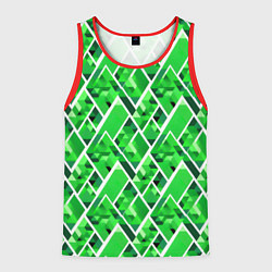 Майка-безрукавка мужская Зелёные треугольники и белые полосы, цвет: 3D-красный