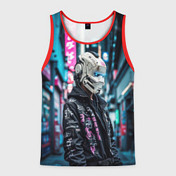 Майка-безрукавка мужская Тинейджер в кибернетическом шлеме, цвет: 3D-красный