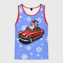 Майка-безрукавка мужская Дед Мороз едет на машине, цвет: 3D-красный