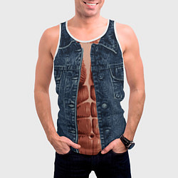 Майка-безрукавка мужская Голый торс под джинсовкой, цвет: 3D-белый — фото 2