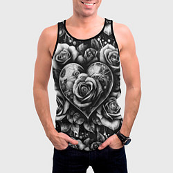 Майка-безрукавка мужская Черно белое сердце и розы, цвет: 3D-черный — фото 2