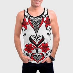 Майка-безрукавка мужская Красный узор сердце, цвет: 3D-черный — фото 2