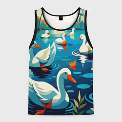 Мужская майка без рукавов Гуси лебеди вода