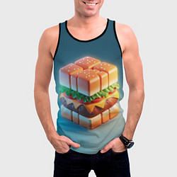 Майка-безрукавка мужская Абстрактный гамбургер в форме куба, цвет: 3D-черный — фото 2