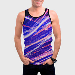 Майка-безрукавка мужская Белые и красные линии на синем фоне, цвет: 3D-черный — фото 2