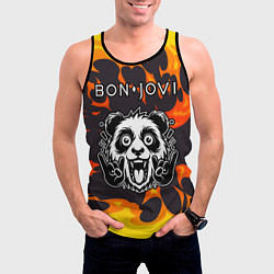 Майка-безрукавка мужская Bon Jovi рок панда и огонь, цвет: 3D-черный — фото 2