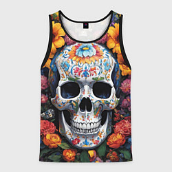 Майка-безрукавка мужская Bright colors and a skull, цвет: 3D-черный