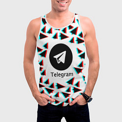 Майка-безрукавка мужская Telegram logo pattern steel, цвет: 3D-белый — фото 2