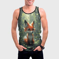 Майка-безрукавка мужская Лисёнок в солнечных лучах, цвет: 3D-черный — фото 2