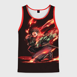 Майка-безрукавка мужская Тандзиро пламя, цвет: 3D-красный