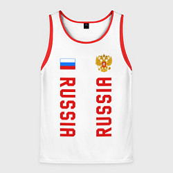 Майка-безрукавка мужская Россия три полоски на белом фоне, цвет: 3D-красный