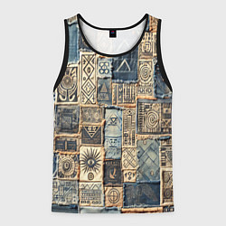 Майка-безрукавка мужская Татуировки племени майя пэчворк, цвет: 3D-черный