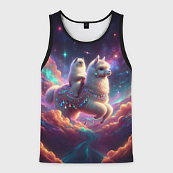 Мужская майка без рукавов Космос и кот едет верхом на альпаке