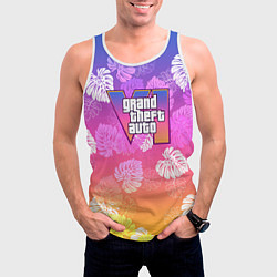 Майка-безрукавка мужская Grand Theft Auto VI - пальмы, цвет: 3D-белый — фото 2