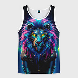 Мужская майка без рукавов Неоновый лев в стиле киберпанк