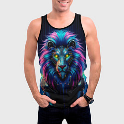 Майка-безрукавка мужская Неоновый лев в стиле киберпанк, цвет: 3D-черный — фото 2