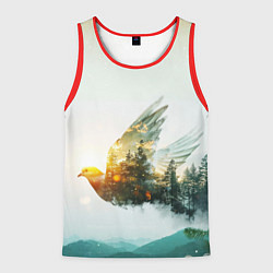 Майка-безрукавка мужская Летящий голубь и лес эффект двойной экспозиции, цвет: 3D-красный