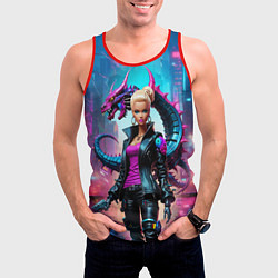 Майка-безрукавка мужская Барби и дракон - киберпанк нейросеть, цвет: 3D-красный — фото 2