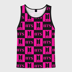 Майка-безрукавка мужская BTS pattern pink logo, цвет: 3D-черный