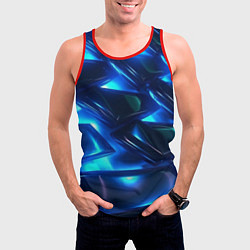 Майка-безрукавка мужская Синие абстрактные неоновые плиты, цвет: 3D-красный — фото 2