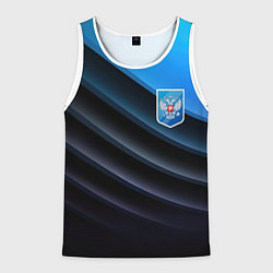 Мужская майка без рукавов Герб России и черно-синяя абстракция