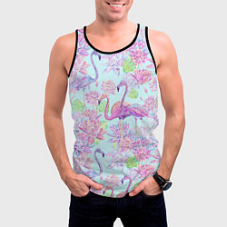 Майка-безрукавка мужская Фламинго и кувшинки батик, цвет: 3D-черный — фото 2