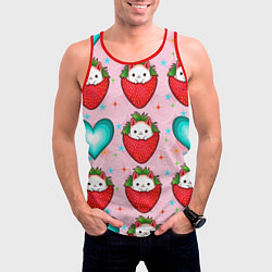 Майка-безрукавка мужская Котик клубничка и сердца узор, цвет: 3D-красный — фото 2