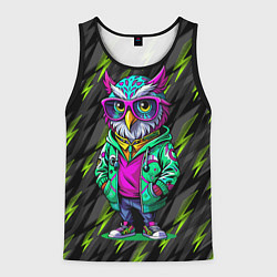 Мужская майка без рукавов Модная сова и зеленые молнии