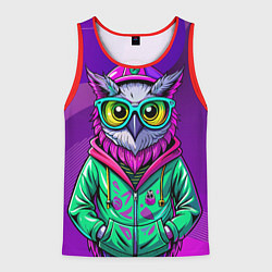 Мужская майка без рукавов Модная сова на фиолетовом