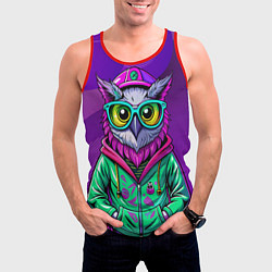 Майка-безрукавка мужская Модная сова на фиолетовом, цвет: 3D-красный — фото 2