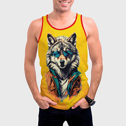 Майка-безрукавка мужская Стильный волк в солнечных очках, цвет: 3D-красный — фото 2