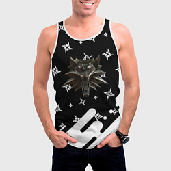 Майка-безрукавка мужская Ведьмак медальён лого паттерн, цвет: 3D-белый — фото 2