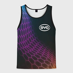 Майка-безрукавка мужская BYD neon hexagon, цвет: 3D-черный