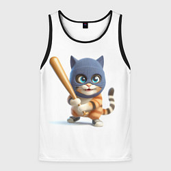 Мужская майка без рукавов Прикольный котёнок с бейсбольной битой и в балакла
