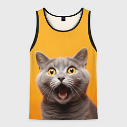 Майка-безрукавка мужская Удивленный кот, цвет: 3D-черный