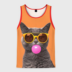 Майка-безрукавка мужская Кот в очках с жвачкой, цвет: 3D-красный