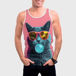 Майка-безрукавка мужская Кот надувает жвачку, цвет: 3D-белый — фото 2