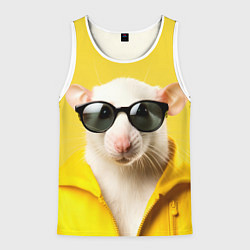Майка-безрукавка мужская Ля какая модная крыса на желтом, цвет: 3D-белый