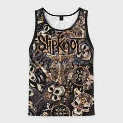 Майка-безрукавка мужская Slipknot на фоне масок черепов животных, цвет: 3D-черный