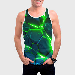 Майка-безрукавка мужская Неоновые яркие зеленые разломленные плиты со свето, цвет: 3D-белый — фото 2