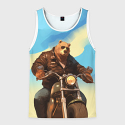 Мужская майка без рукавов Медведь на мотоцикле - байкер