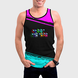 Майка-безрукавка мужская Among us neon colors, цвет: 3D-черный — фото 2