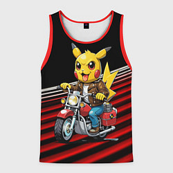 Мужская майка без рукавов Пикачу байкер на мотоцикле