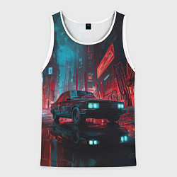 Мужская майка без рукавов Автомобиль в неоновом городе