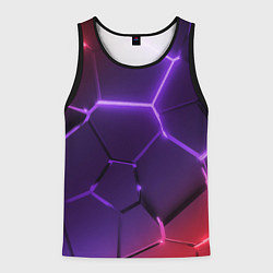 Майка-безрукавка мужская Красно-фиолетовые неоновые плиты в разломе, цвет: 3D-черный